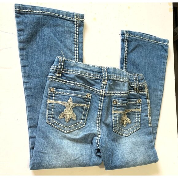 Y2k Cherokee Girls 6 thick White Stitching Bootcut Jeans Sequin Embelllished Poc - Picture 1 of 4